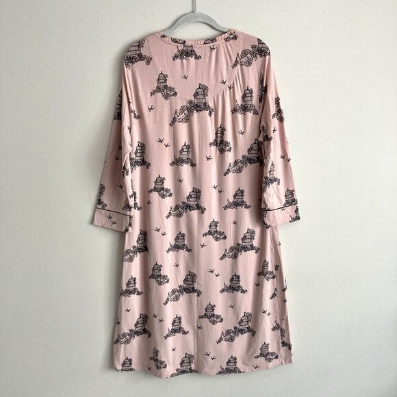 Soma Pink Birdcage Print 3/4 Sleeve Pajamas Nightgown Nightshirt Size Medium - Picture 7 of 10